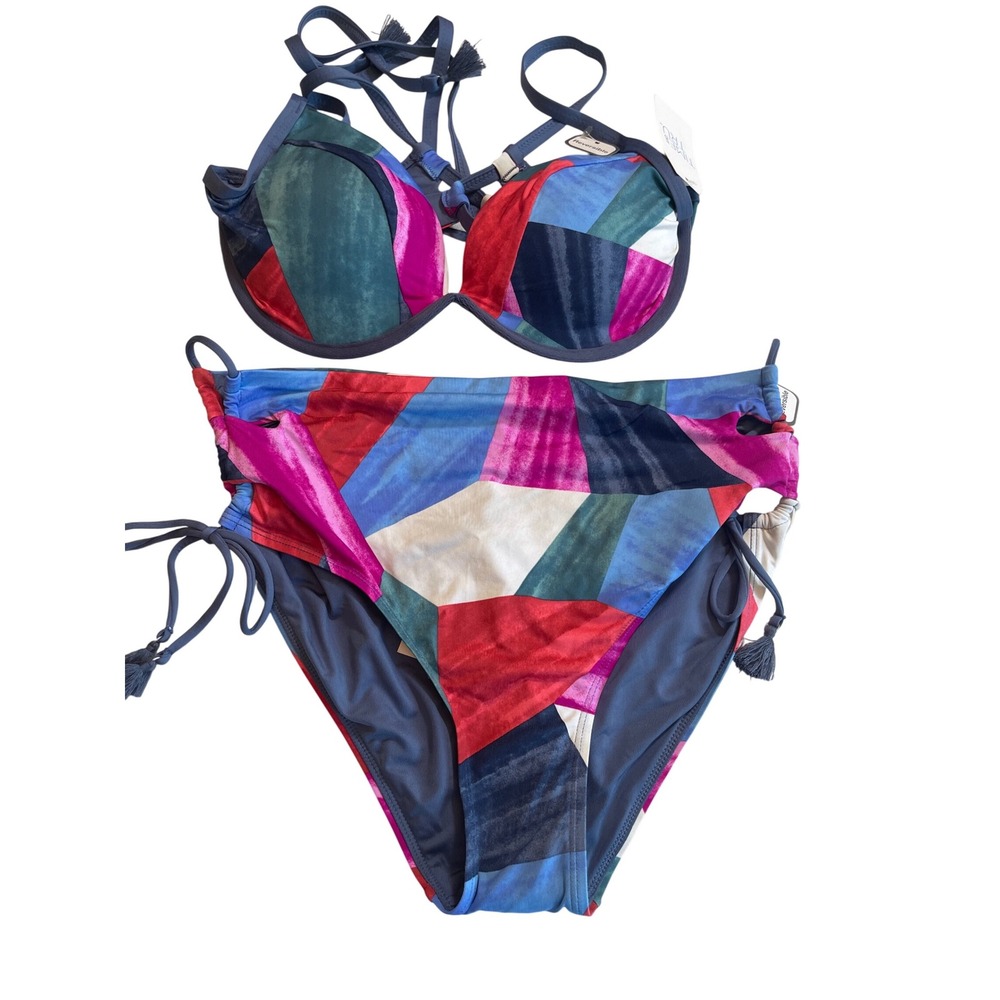 Time and Tru Missy Elevated Separates Swimsuit Set Reversible Geometric
